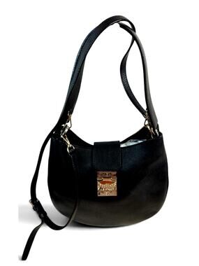 Vintage MCM Black Leather Bucket Bag Crossbody Shoulder Bag Made in Korea